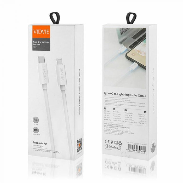 TYPE -C TO LIGHTHING DATA CABLE VIDVIE 20W