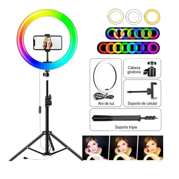 ARO DE LUZ 33 CMS LED + TRIPODE 2.1MTRS