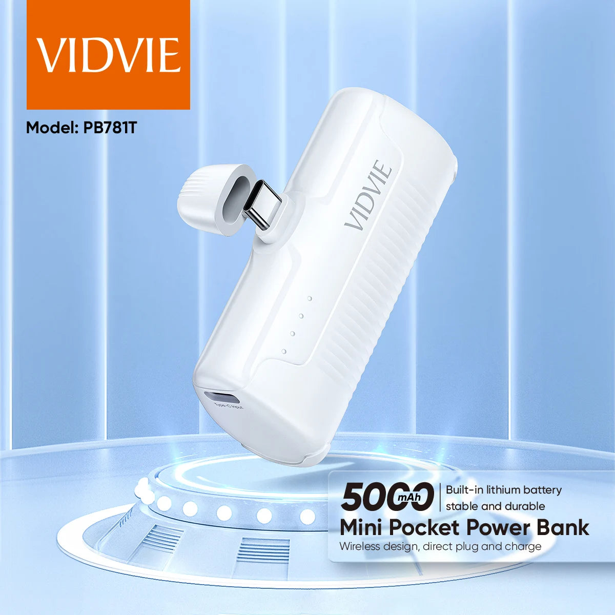 VIDVIE MINI POCKET POWER BANK 5000W LIGHTNING