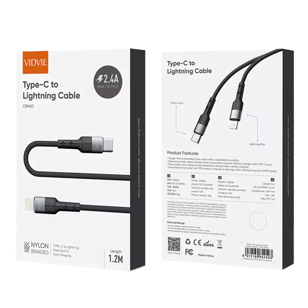 CABLE VIDVIE TYPE-C TO LIGHTNING (2.4 A)